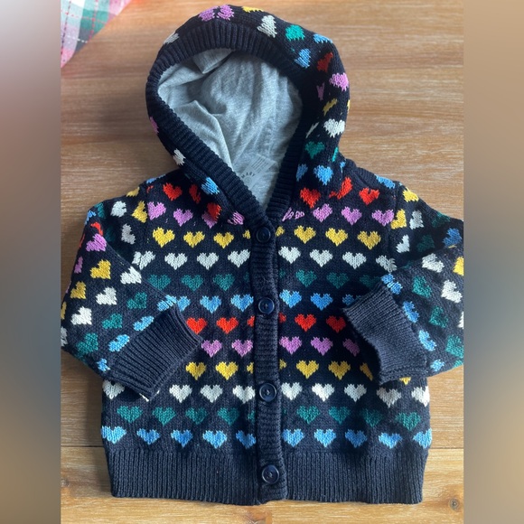 Primary Baby Rainbow Hearts cardigan Baby 6-12 months cotton with hood - Picture 2 of 7